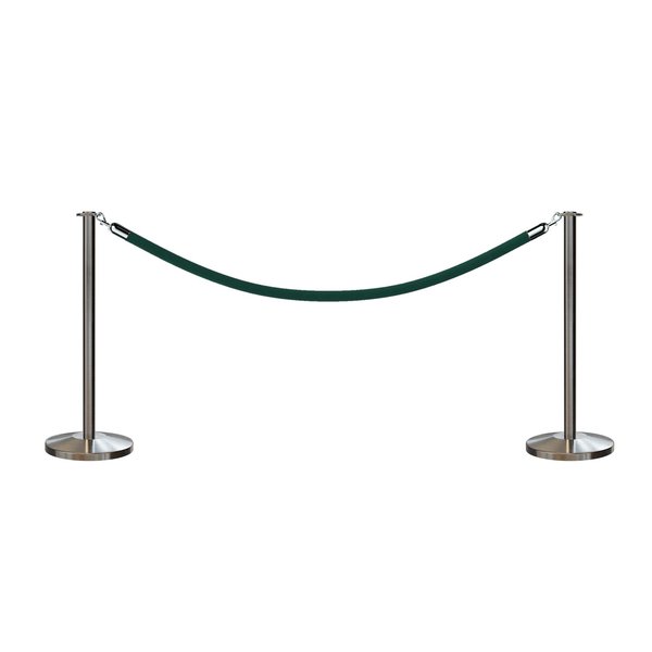 Montour Line Stanchion Post and Rope Kit Sat.Steel, 2 Flat Top 1 Green Rope C-Kit-2-SS-FL-1-PVR-GN-PS